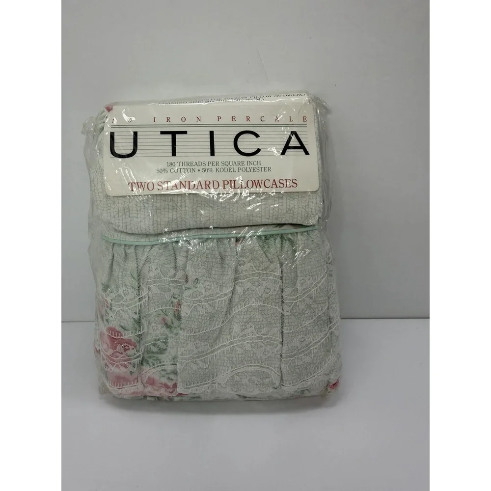 Utica 2 Standard Pillowcases Maiden Lace Ruffle Rose Floral Vintage No Iron